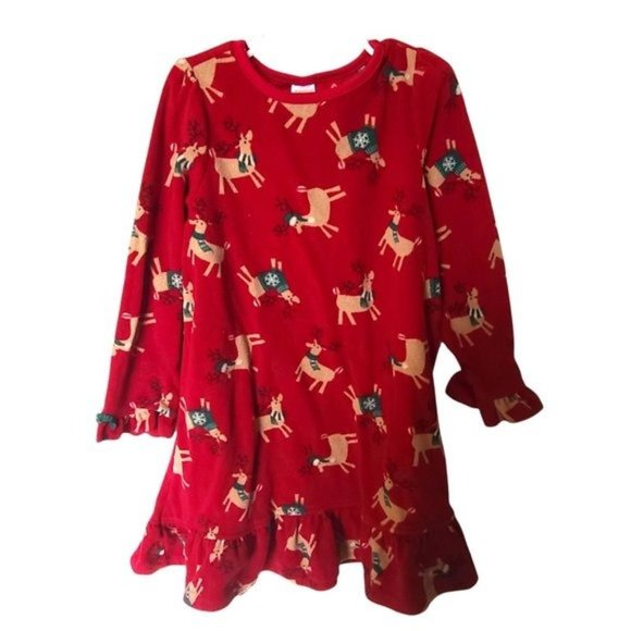 Gymboree Reindeer Pajama Gown Size S Small 5 6‎ Years Red Girls Fleece - Picture 1 of 4